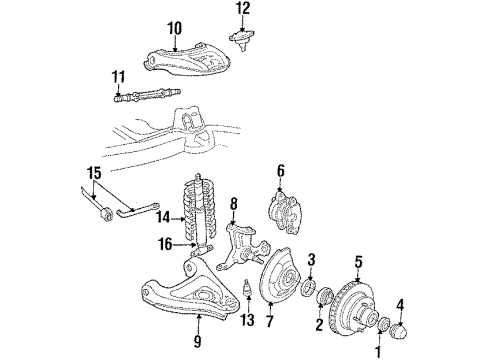 1991 Cadillac Brougham Front Suspension Components, Lower Control Arm, Stabilizer Bar Front Brake Rotor (W/Hub) Diagram for 18021049