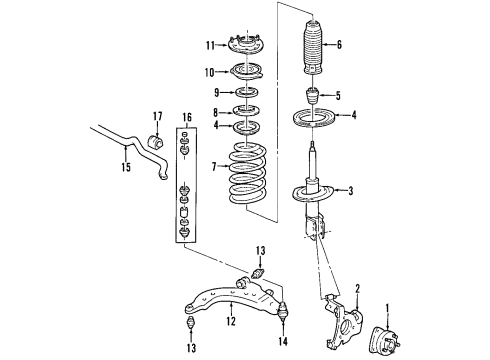 2010 Chevrolet Impala Front Suspension Components, Lower Control Arm, Stabilizer Bar Stabilizer Bar Insulator Diagram for 10284149
