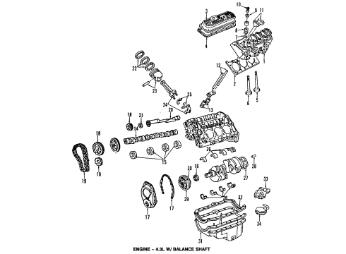 1995 GMC C2500 Engine Parts, Mounts, Cylinder Head & Valves, Camshaft & Timing, Oil Pan, Oil Pump, Balance Shafts, Crankshaft & Bearings, Pistons, Rings & Bearings Timing Chain Diagram for 14087014