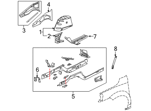 2006 Chevrolet Uplander Structural Components & Rails Rail Asm-Front Compartment Front Lower Side Diagram for 25851926