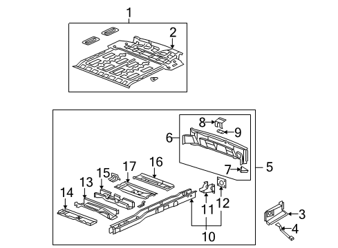 2008 Chevrolet Uplander Rear Body - Floor & Rails Panel Asm-Rear Floor Diagram for 15205452