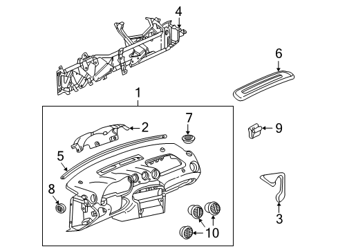 2004 Pontiac Grand Am Cluster & Switches, Instrument Panel Grille-Side Window Defogger Outlet *Very Dark Gray Diagram for 22626904
