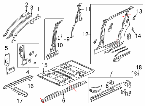 2000 Pontiac Montana Aperture Panel, Center Pillar, Floor & Rails, Hinge Pillar, Rocker Panel Frame Asm, Body Side (Swb-RH) Diagram for 12369544