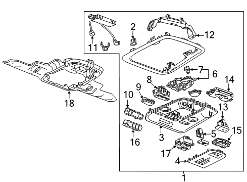 2015 Cadillac ATS Overhead Console Overhead Console Diagram for 22947045
