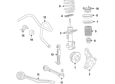 2015 Cadillac ATS Front Suspension Components, Lower Control Arm, Ride Control, Stabilizer Bar Front Suspension Strut Assembly Diagram for 23219712