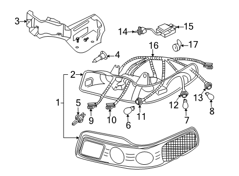2003 Cadillac Seville Headlamps Headlamp Assembly Diagram for 16530157
