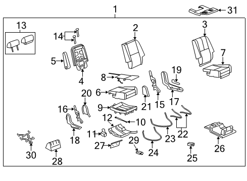 2010 Chevrolet Tahoe Heated Seats Actuator Asm-Rear Seat Reclining Diagram for 22977128