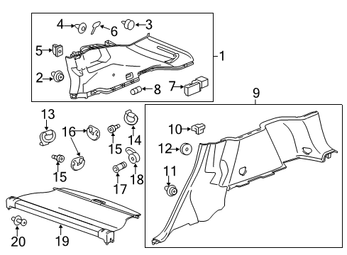2015 Cadillac SRX Interior Trim - Quarter Panels Tie Down Hook Cover Diagram for 20885158