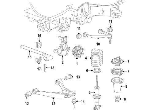 2015 GMC Yukon Front Suspension Components, Lower Control Arm, Upper Control Arm, Stabilizer Bar Stabilizer Bar Diagram for 23498331