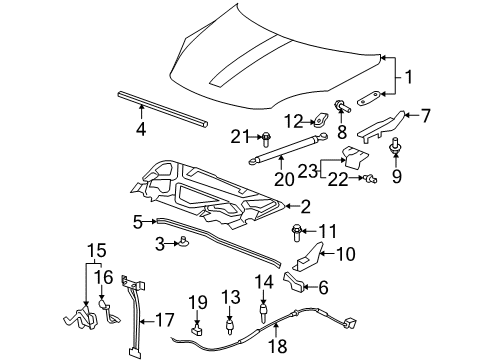 2007 Saturn Outlook Hood & Components Latch Asm-Hood Primary & Secondary Diagram for 20765682