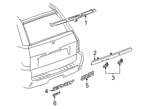 2005 GMC Envoy XUV Exterior Trim - Tail Gate Upper Molding Diagram for 10362013