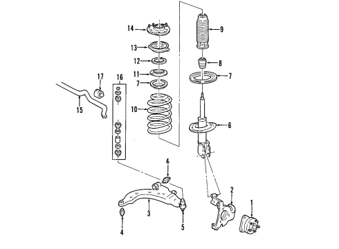 1998 Chevrolet Venture Front Suspension Components, Lower Control Arm, Stabilizer Bar Front Hub Diagram for 12429204
