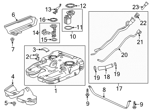 2020 GMC Acadia Fuel System Components Tank Shield Nut Diagram for 10009923