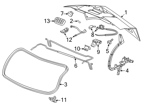 2012 Cadillac CTS Trunk Lid Lock Cylinder Assembly Diagram for 22821172