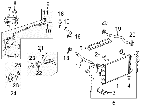 2008 Chevrolet Malibu Radiator & Components Outlet Hose Clamp Diagram for 12589979