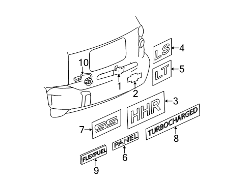 2009 Chevrolet HHR Exterior Trim - Lift Gate Applique - Rear Liftgate, Note:Black Chrome; Diagram for 19166195