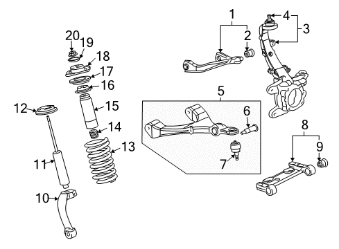 2002 Chevrolet Trailblazer Front Suspension Components, Lower Control Arm, Upper Control Arm, Stabilizer Bar Steering Knuckle Diagram for 18060666