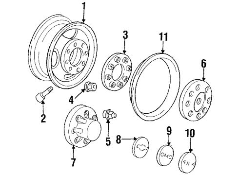 1989 Chevrolet K2500 Wheels, Covers & Trim Hub Cap ASSEMBLY Dual Front Diagram for 15551459