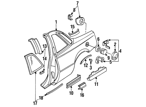 1988 Buick Regal Quarter Panel & Components, Glass, Exterior Trim Body Lock Pillar Applique Bumper Diagram for 3762180
