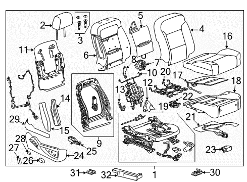 2019 Chevrolet Tahoe Passenger Seat Components Recliner Handle Diagram for 23164021