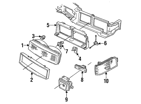 1991 Oldsmobile Cutlass Supreme Headlamps Headlamp Assembly Diagram for 16511776