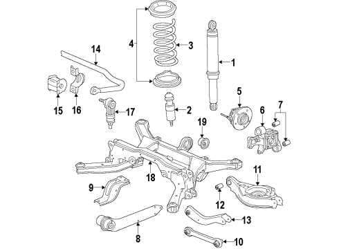 2010 GMC Terrain Rear Axle, Lower Control Arm, Upper Control Arm, Stabilizer Bar, Suspension Components Differential Assembly Rear Bushing Diagram for 20914916