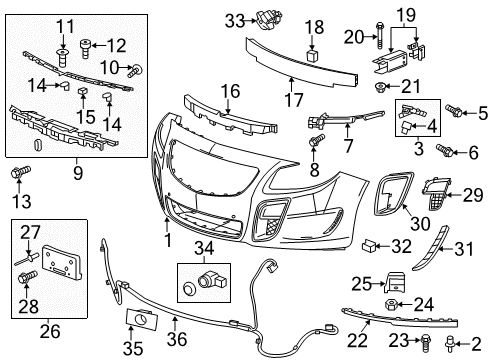 2016 Buick Regal Front Bumper Lower Cover Clip Diagram for 90087290