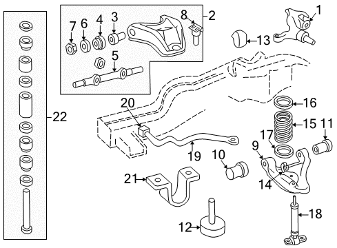 2000 GMC Sonoma Front Suspension Components, Lower Control Arm, Upper Control Arm, Stabilizer Bar, Torsion Bar Spring Lower Insulator Diagram for 15989709