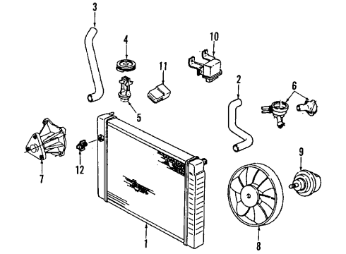 1989 Pontiac Sunbird Apron Components Engine Coolant Pump Kit Diagram for 12508606