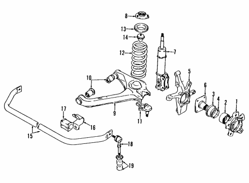 1992 Geo Tracker Front Suspension Components, Lower Control Arm, Stabilizer Bar Insulator, Front Stabilizer Shaft Link Diagram for 96057770