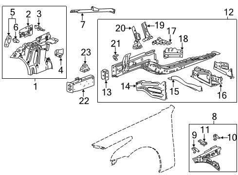 2014 Cadillac CTS Structural Components & Rails Support Diagram for 23164582