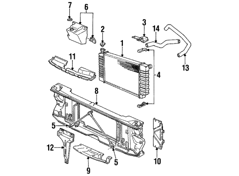 1993 GMC C1500 Suburban Radiator & Components Brace, Front End Sheet Metal Radiator Opening Diagram for 15973073