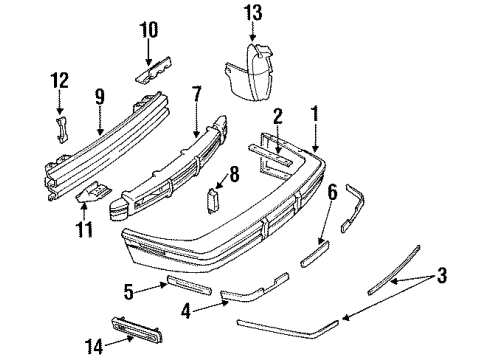 1992 Buick Regal Rear Bumper Plate Asm-Rear Bumper Imp Bar Stud Diagram for 10194292