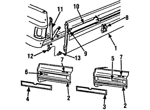 1987 GMC R1500 Body Side Molding Handle Assembly-End Gate Latch Operating Diagram for 15569031