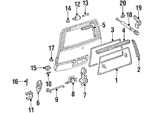 1996 Chevrolet Lumina APV Lift Gate Glass, Hardware Cylinder Kit, Lift Gate Lock(Uncoded) Diagram for 12525902