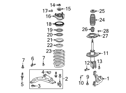 2003 Buick Rendezvous Front Suspension Components, Lower Control Arm, Stabilizer Bar Retainer, Front Spring Lower Insulator(Push In) Diagram for 22189414