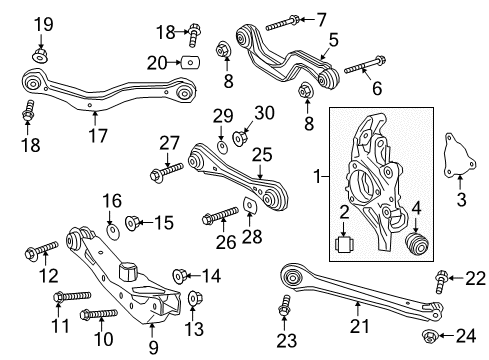 2019 Cadillac XT5 Rear Suspension, Lower Control Arm, Stabilizer Bar, Suspension Components Knuckle Diagram for 84196225