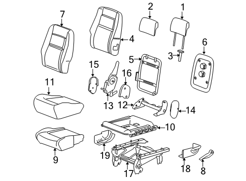 2005 Pontiac Montana Rear Seat Components Frame Asm, Rear Seat Cushion (40% Bucket Seat) Diagram for 88896629