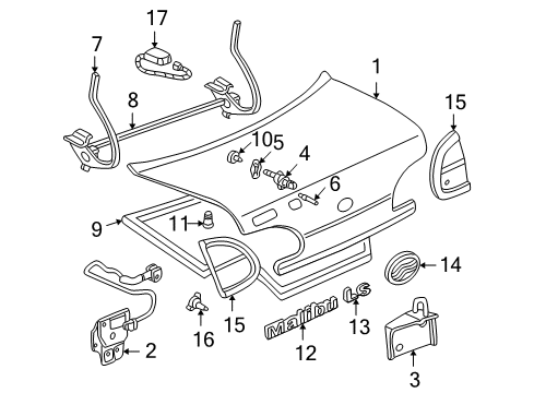 1997 Chevrolet Malibu Trunk Lid Rear Compartment Lid Latch Assembly Diagram for 22712682