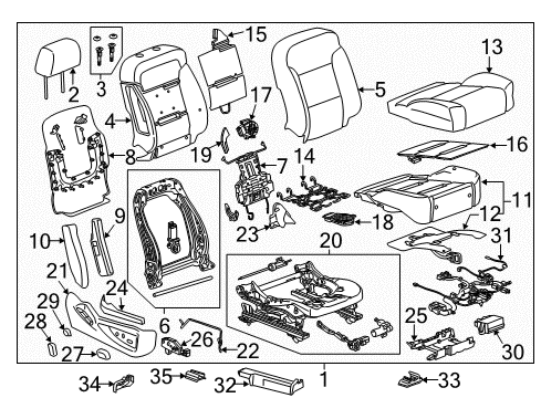 2016 Chevrolet Silverado 1500 Passenger Seat Components Track End Cover Diagram for 22998957