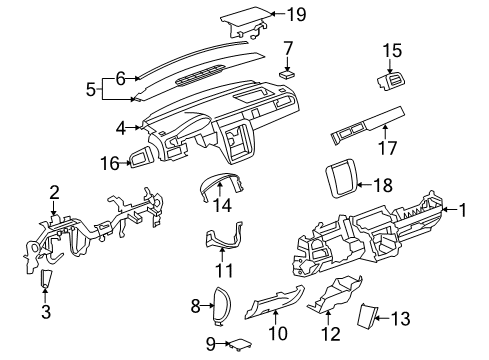 2009 Chevrolet Suburban 1500 Instrument Panel Trim Plate Diagram for 20935589