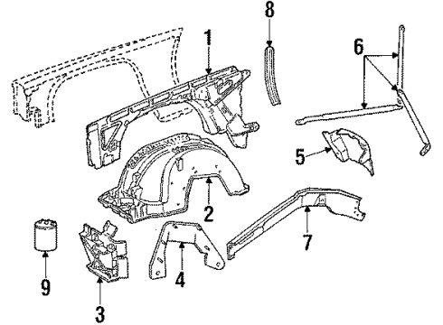 1990 Cadillac Brougham Emission Components STRUT-RAD SUPT LWR Diagram for 3534646