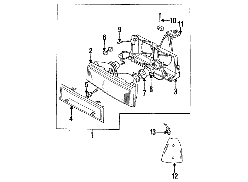 1988 Oldsmobile Delta 88 Headlamps Headlight Assembly Composite (Replaceable Bulb)-Right Diagram for 16510822