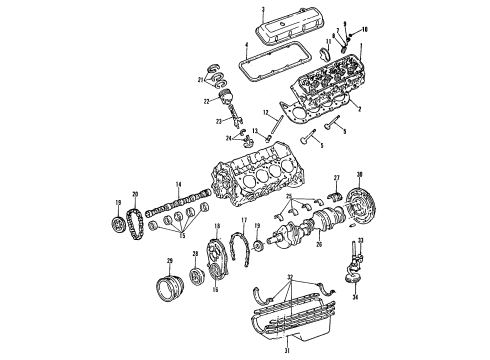 2000 GMC K3500 Engine Parts, Mounts, Cylinder Head & Valves, Camshaft & Timing, Oil Pan, Oil Pump, Crankshaft & Bearings, Pistons, Rings & Bearings Head Gasket Diagram for 12554769