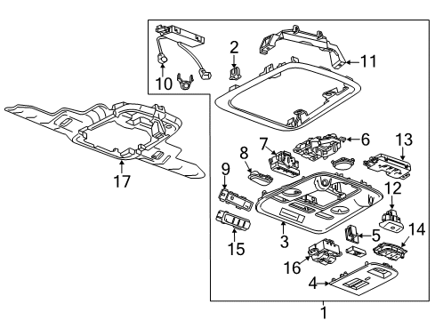 2019 Cadillac ATS Overhead Console Reading Lamp Assembly Diagram for 23191126