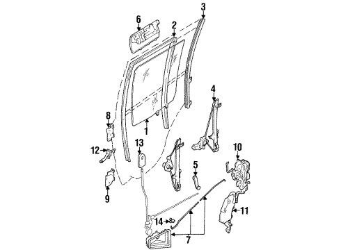 1998 Chevrolet Tracker Rear Door - Glass & Hardware Door Lock Diagram for 30012503