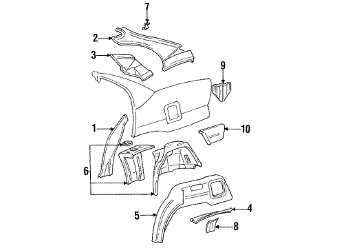 2000 Chevrolet Lumina Inner Structure - Quarter Panel Extension-Quarter Outer Panel Upper Rear Diagram for 10281323