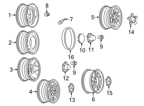 1999 Chevrolet S10 Wheels, Covers & Trim Wheel Rim Kit, Aluminum Diagram for 12368867