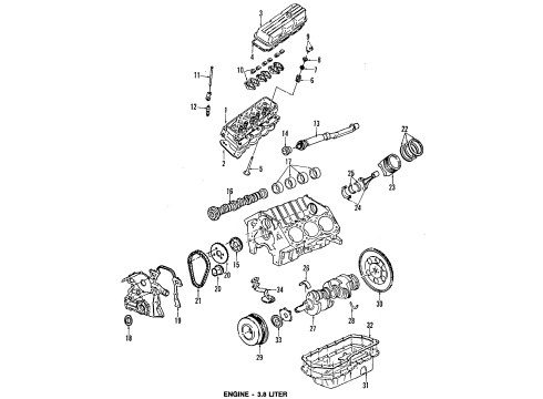 1994 Buick LeSabre Engine Parts, Mounts, Cylinder Head & Valves, Camshaft & Timing, Oil Pan, Oil Pump, Balance Shafts, Crankshaft & Bearings, Pistons, Rings & Bearings Knock-Sensor O/L Diagram for 10456019