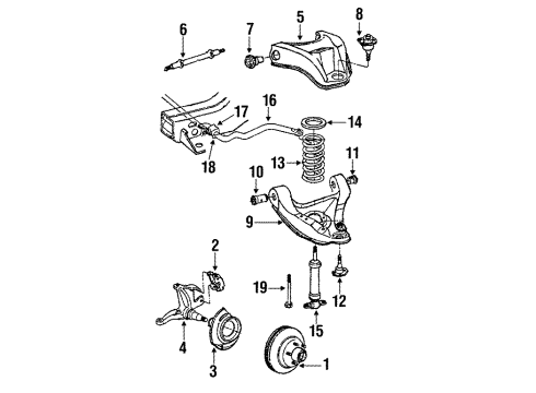1988 Chevrolet S10 Blazer Front Suspension Components, Drive Axles, Lower Control Arm, Upper Control Arm, Stabilizer Bar, Torsion Bar Shaft Diagram for 12309231